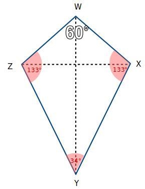 WXYZ is a kite. Angle WXY has a measure of 133 degrees and angle ZYX has a measure-example-1