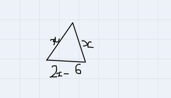 Two sides of a triangle have the same length.the third side measures 6m less than-example-1