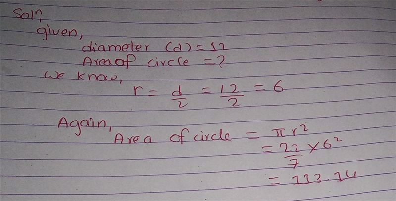 What is the area of a circle with a diameter of 12 inches?-example-1