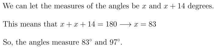 Two angles form a linear pair. The measure of one angle is 14 the measure of the other-example-1