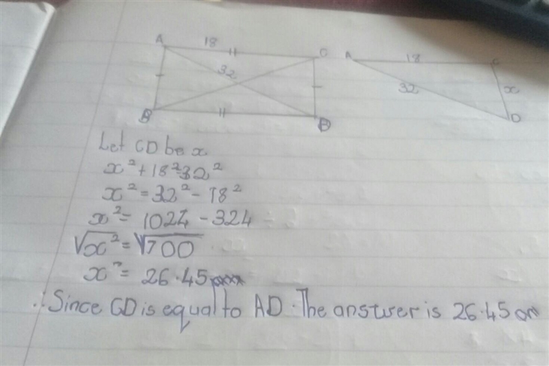 Find the length of BC. if AC=18 and AD=32 in rectangle ABDC​-example-1