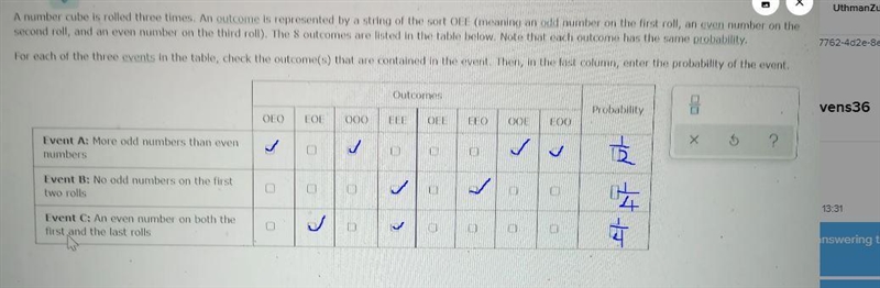 A number cube is rolled three times. An outcome is represented by a string of the-example-1