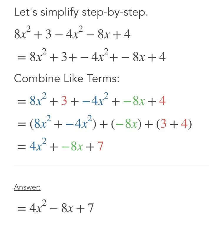 Find the sum of 8x^2 + 3 and -4x^2 - 8x + 4-example-1