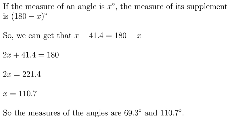 An angle measures 41.4° less than the measure of its supplementary angle. What is-example-1