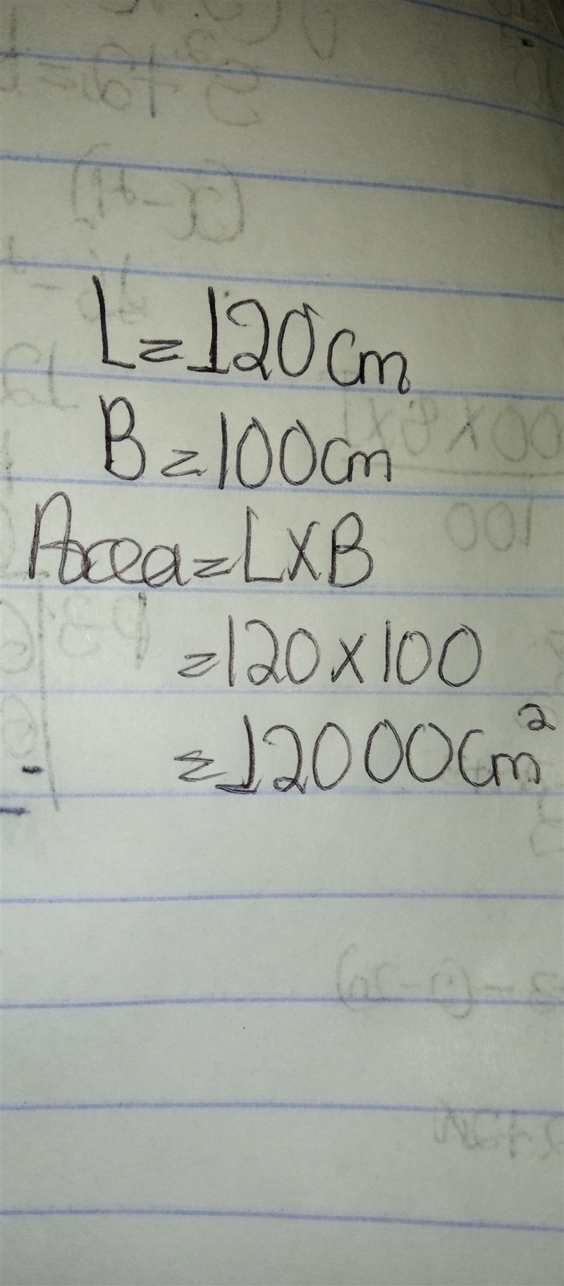 Hello people ~ Find the area of a rectangular blackboard whose length and breadth-example-1