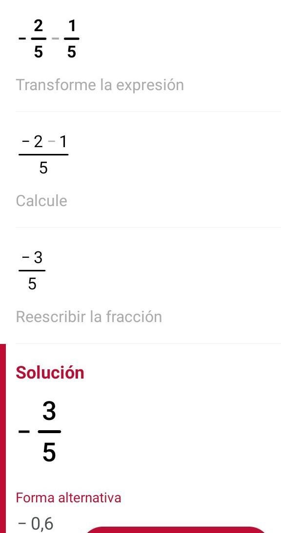 (1) Subtract. -2/5 - 1/5 =-example-1