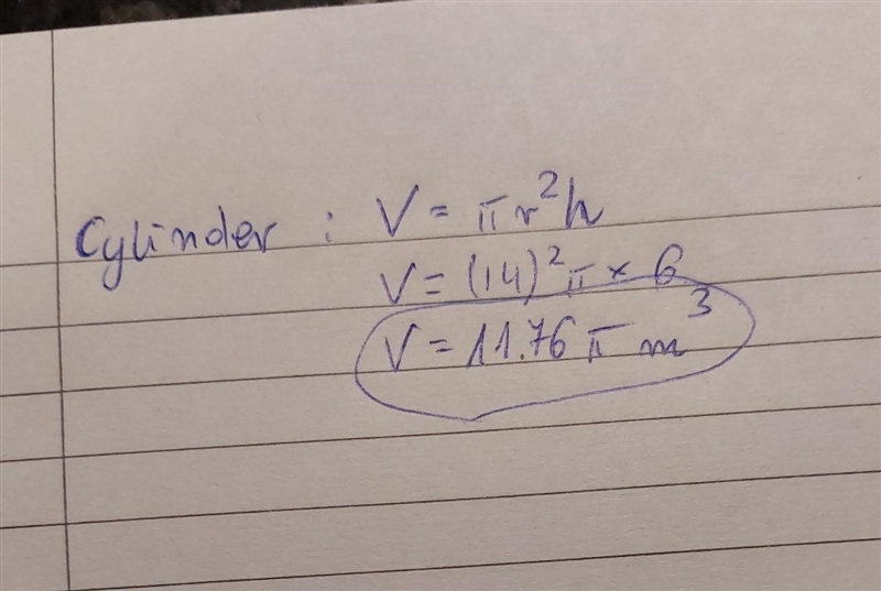 A cylinder has a radius of 14 m and a height of 6 m. what is the exact volume of the-example-1