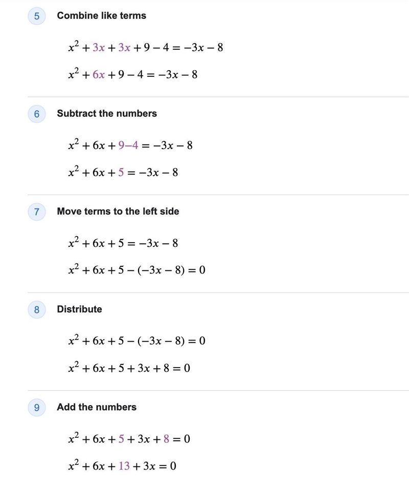 Solve the following algebraically (x+3)^2-4=-3x-8-example-2