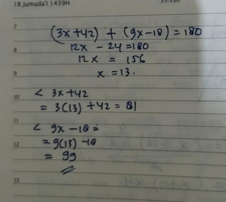 Two consecutive angles of a parallelogram measure 3 x+42 and 9 x-18 . What are the-example-1