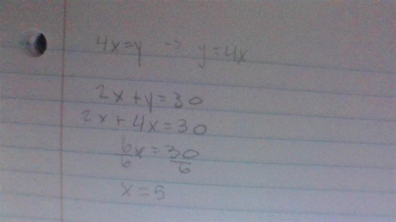 How many Solutions? 4x=y 2x+y = 30-example-1