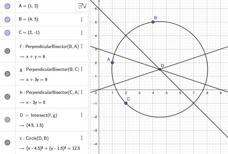 Consider three points A(1, 2), B(4, 5), and C(2, -1). a Find the equation of the perpendicular-example-1