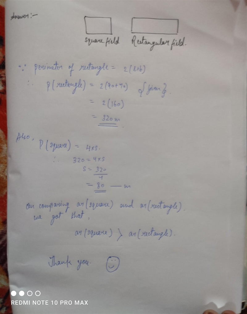 10. Two plots of land, one square and other rectangle have same perimeter. If the-example-1