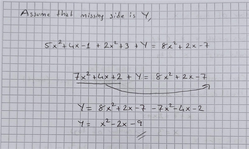 Determine an expression that would represent the missing side if the perimeter is-example-1