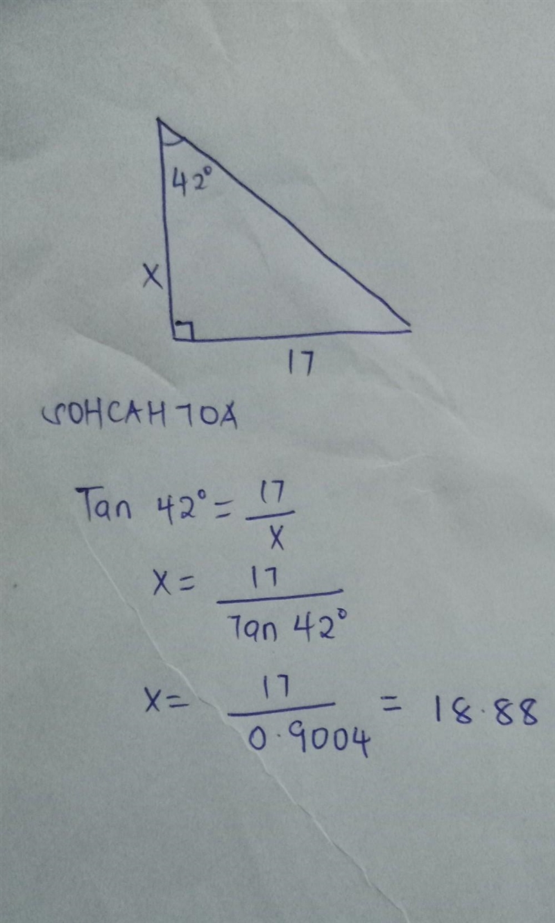 Find the measure of x. 42° X 17 x= [ ? Round to the nearest hundredth.-example-1