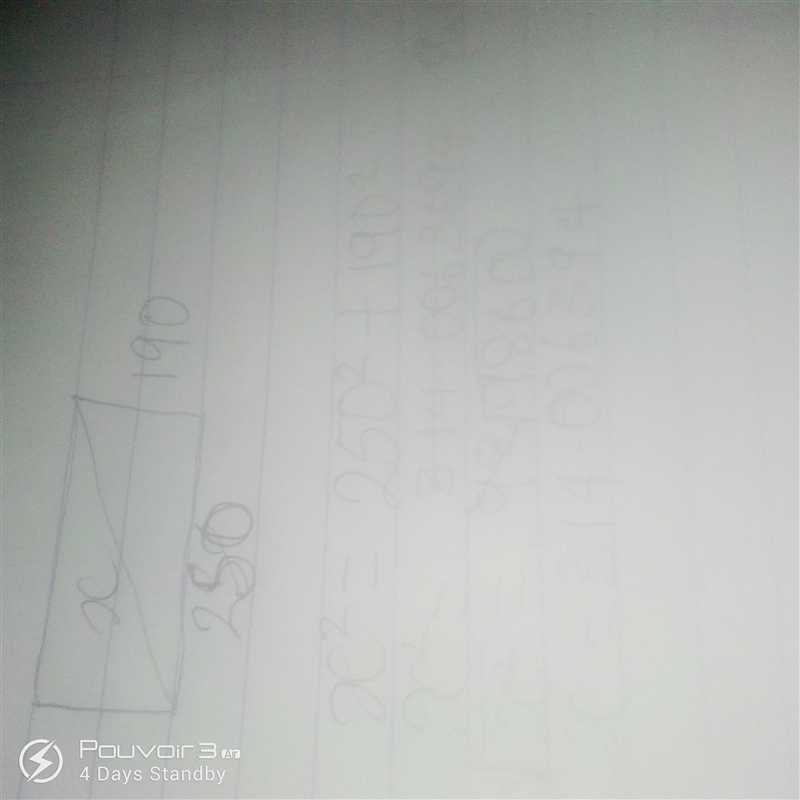 A rectangular field is 250m by 190m. How far is it across diagonally?-example-1