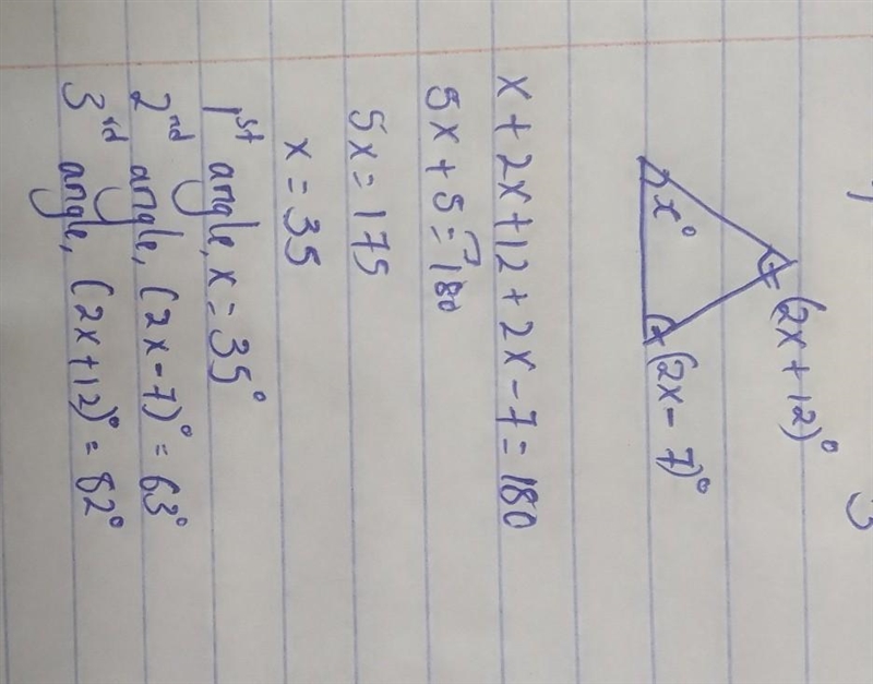 The sum of the angle measures of any triangle is 180°. Find the angle measures of-example-1