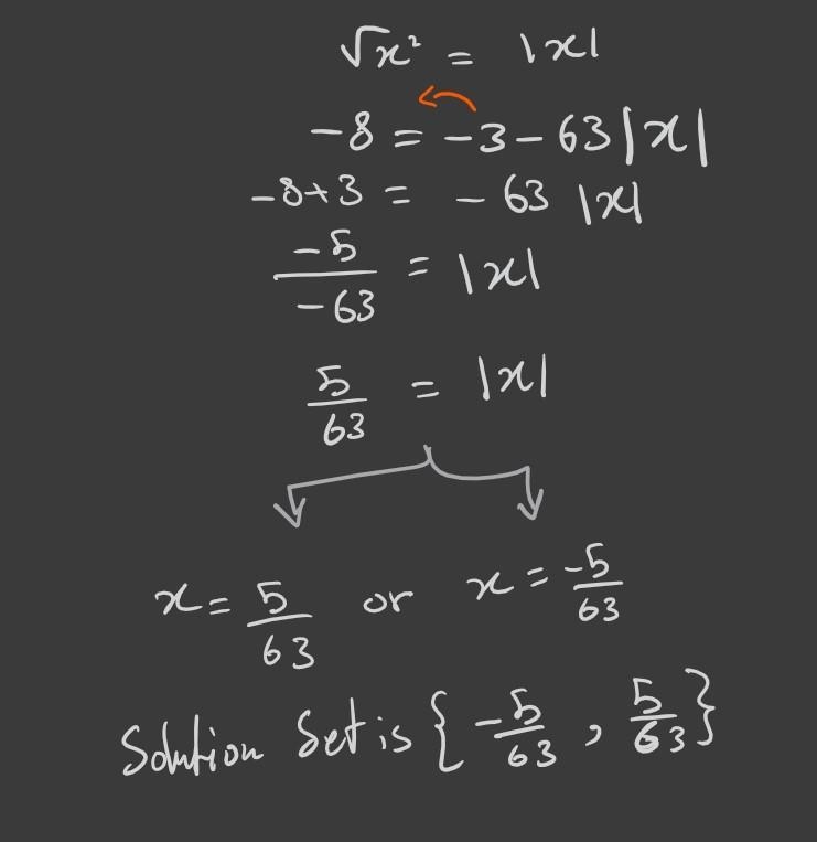 Solve the equation -8 =-3-63√x²-example-1