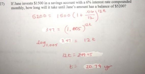 If Jane invests $1500 in a savings account with a 6% interest rate compounded monthly-example-1