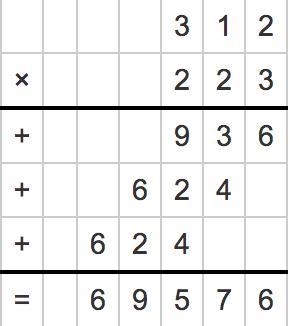 Multiply. 312⋅223 Math 6th grade please help!-example-1