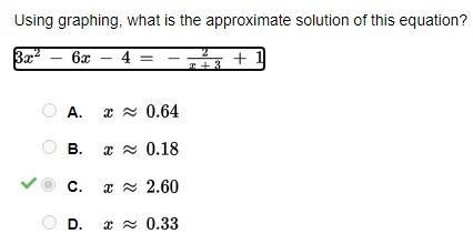 Using graphing, what is the approximate solution of this equation? 3x3xx^(2) -6x-4=(2)/(x-example-1