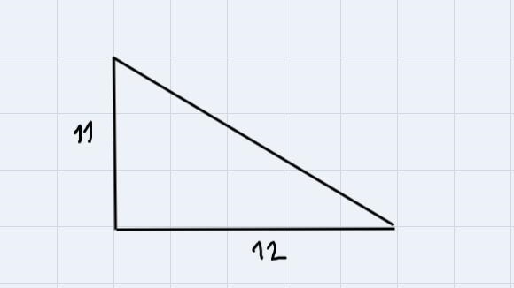 The base has legs measuring 11 cm and 12 cm what is the length of the hypotenuse-example-1