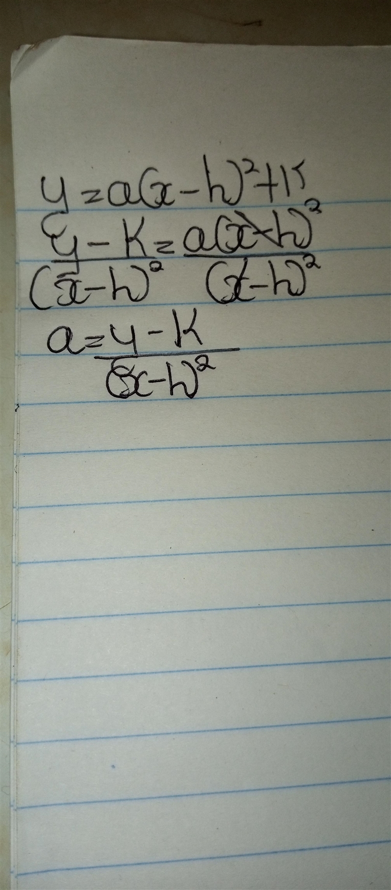 Which equation is equivalent to the formula below? y = a(x-h)^2 +k O A. K=y+(x-h)^2 O-example-1