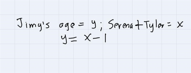 If Jimmy's age is one year less than the sum of his ages of his siblings serena and-example-1