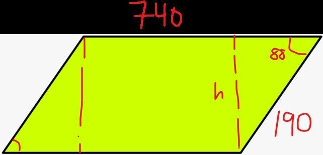 Two sides of a parallelogram are 190 feet and 740 feet. The measure of the angle between-example-1