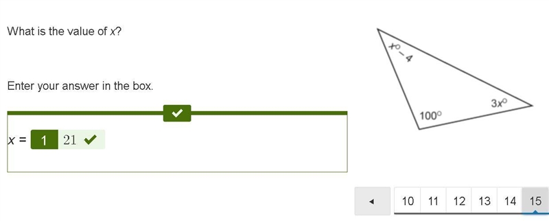 What is the value of x? x°-4 100° 3x°​-example-1