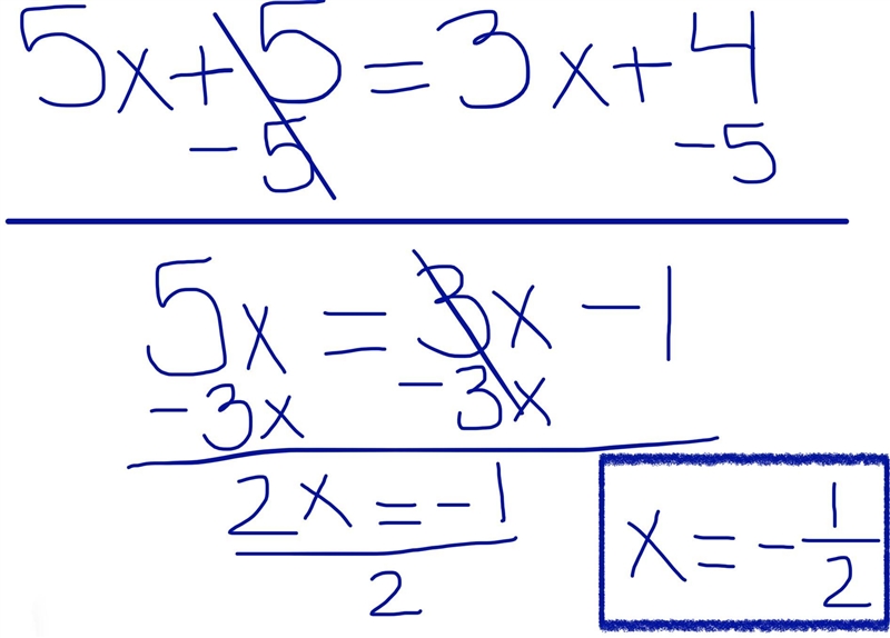 Solve for x 5 x + 5 = 3 x + 4 Give your answer as a fraction-example-1