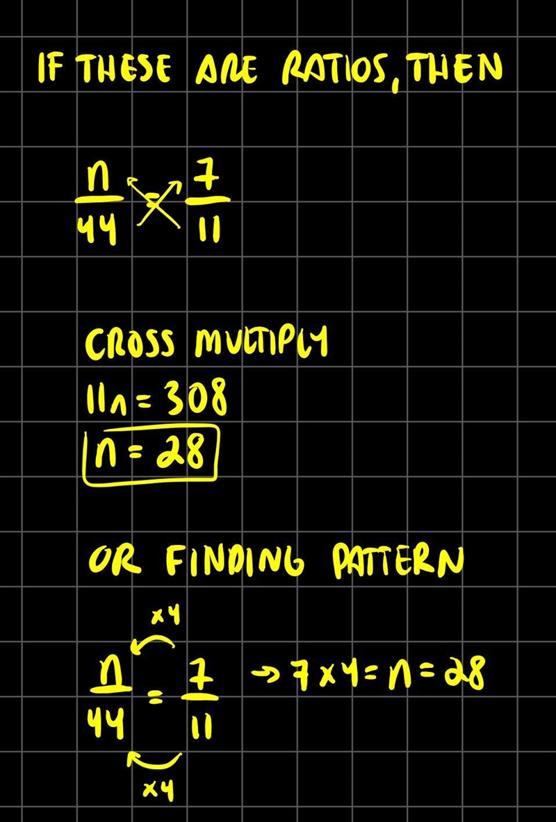 What is n in n:44 = 7:11?-example-1