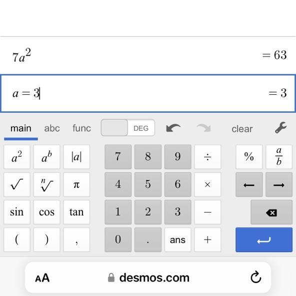 What is the value of b when b = 7a² and a = 3? ​-example-1