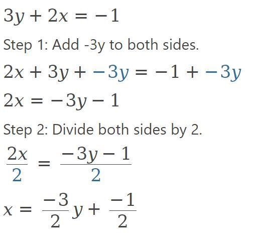 3y+2x=-1 solve for x-example-1