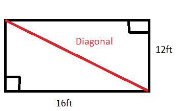 5. How long is the diagona of a 12 ft-by-16 ft rectangular garden? A. 6 ft B. 14 ft-example-1