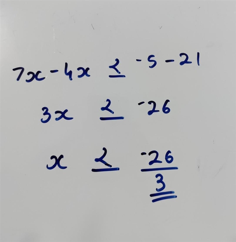 7( x + 3 ) ≤ 4x − 5 Give your answer as an improper fraction in its simplest form-example-1