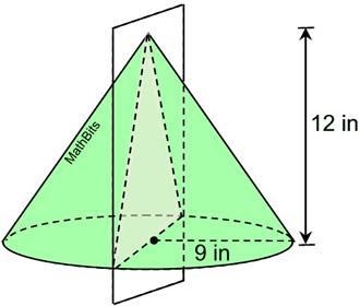 A right circular cone is intersected by a plane that passes through the cone's vertex-example-1