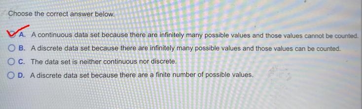 Determine whether the given value is from a discrete or continuous data set.When a-example-1