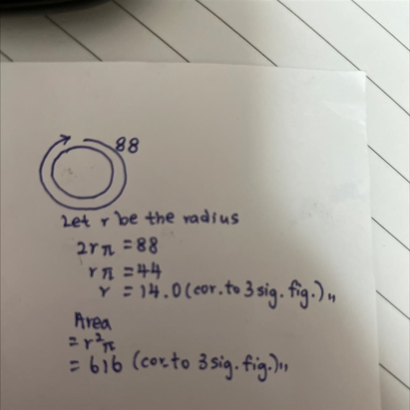 If the circumference of a circle is 88 cm find its area-example-1