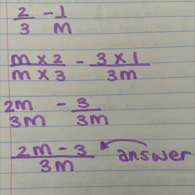 2/3 - 1/m Please, simplify the algebraic terms​-example-1