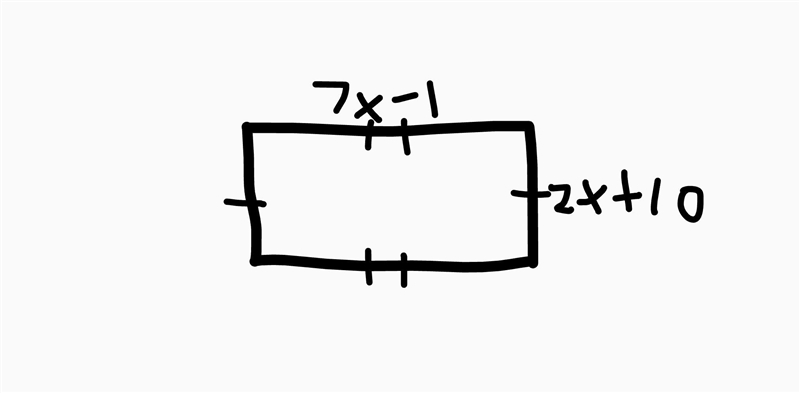 The width of a rectangle is 7x - 1 feet and the length is 2x + 10 feet. Find the perimeter-example-1