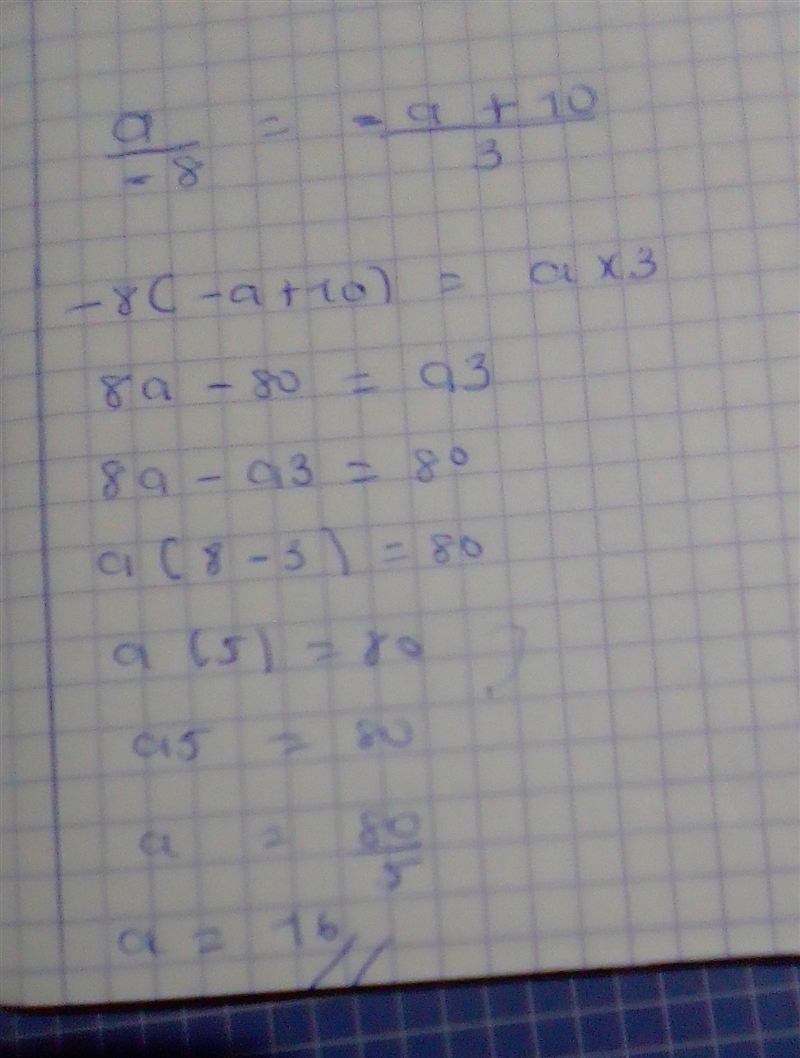 A/-8= - a+10/3 solve for A ​ ​​​-example-1