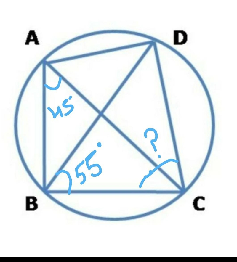 In the figure, ABCD is a cyclic quadrilateral in which AC and BD are its diagonals-example-1