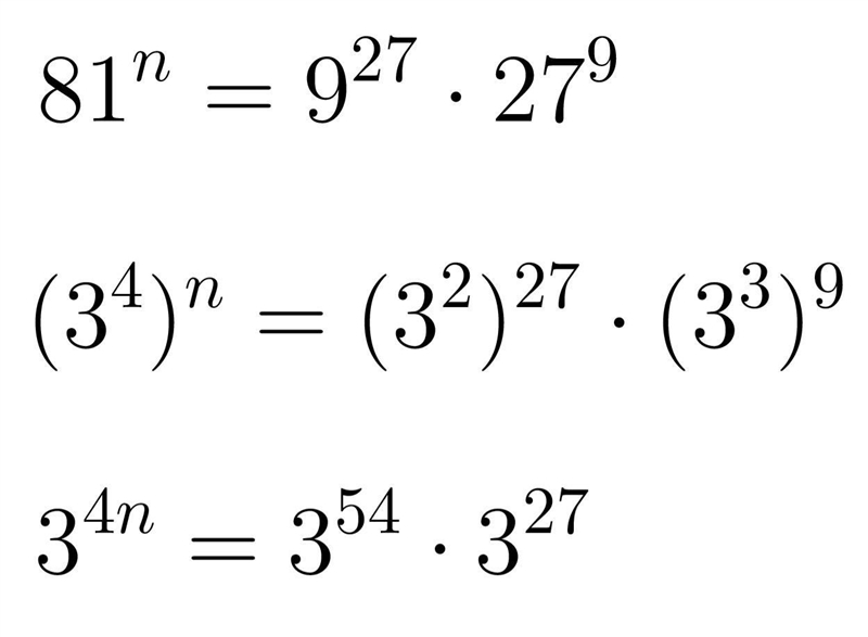 What is the value of n such that 81^n\\ = 9^(27) * 27^(9)?-example-1