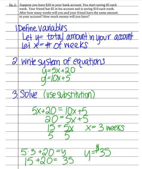 mark opens a bank account with $20. He plans to put in $5 each week. c. write an equation-example-1