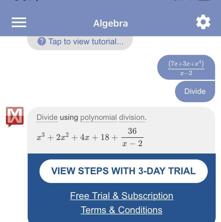 7x + 3x + x⁴ divided by x-2 using long division​-example-1