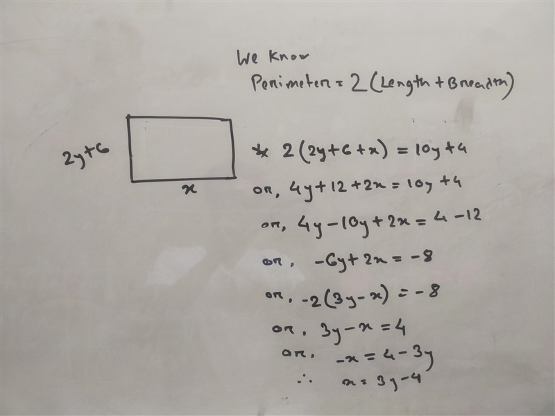 Consider a rectangle with a side length of (2y + 6) and a perimeter of (10y + 4). What-example-1