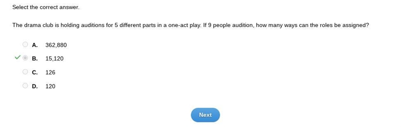 What is the number of possible combinations of 8 objects taken 6 at a time? A. 20,160 B-example-1