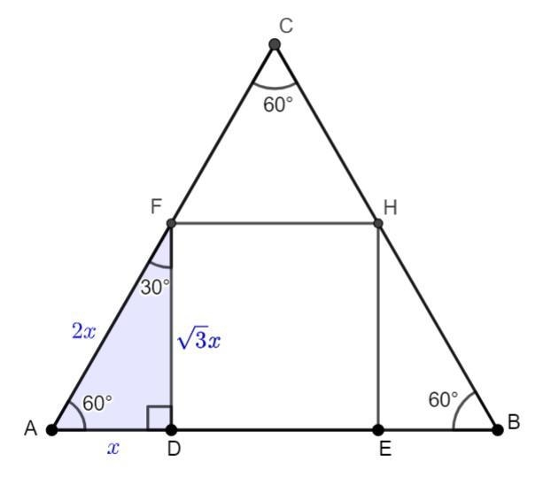 Square DEFG is inscribed in equilateral triangle ABC with a side length of 3+2√3. Find-example-1