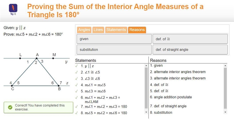 Proving the Sum of the Interior Angle Measures of a Triangle Is 180°-example-1