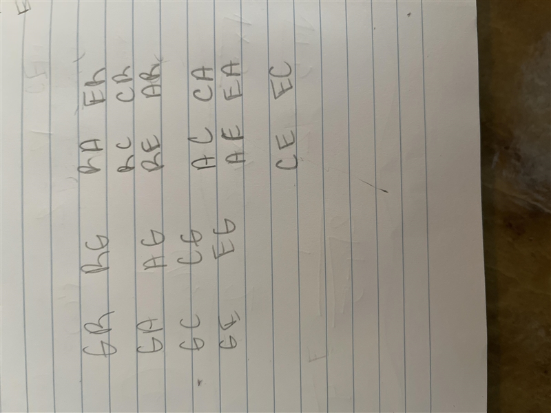 How many different two-letter combinations can be formed from the letters G, R, A-example-1